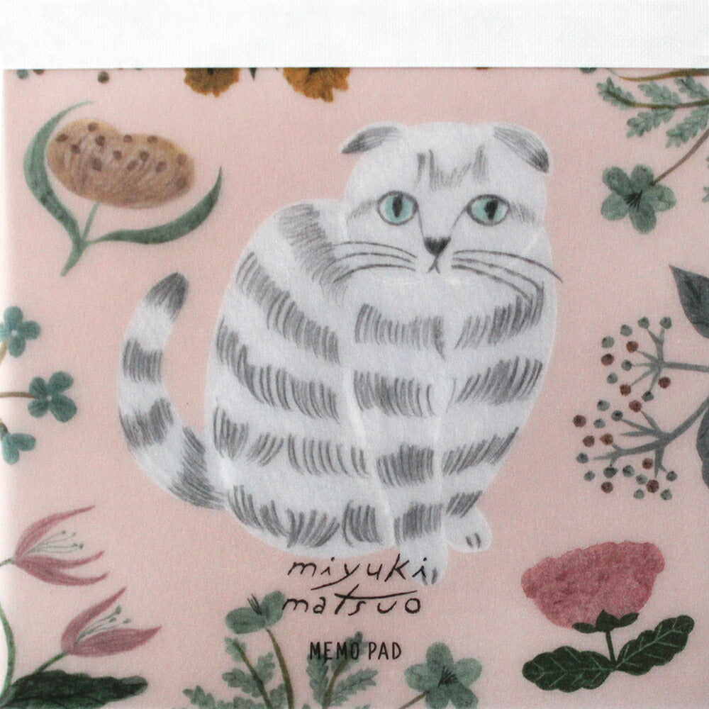 松尾ミユキ メモパッド｜メモ帳 おしゃれ かわいい 動物 猫 ネコ フラワー シンプル 大人 上品 花｜MATOKA マトカ