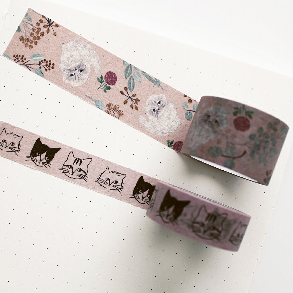 松尾ミユキ マスキングテープ｜15mm おしゃれ かわいい 動物 猫 ネコ フラワー シンプル 大人 上品｜MATOKA マトカ