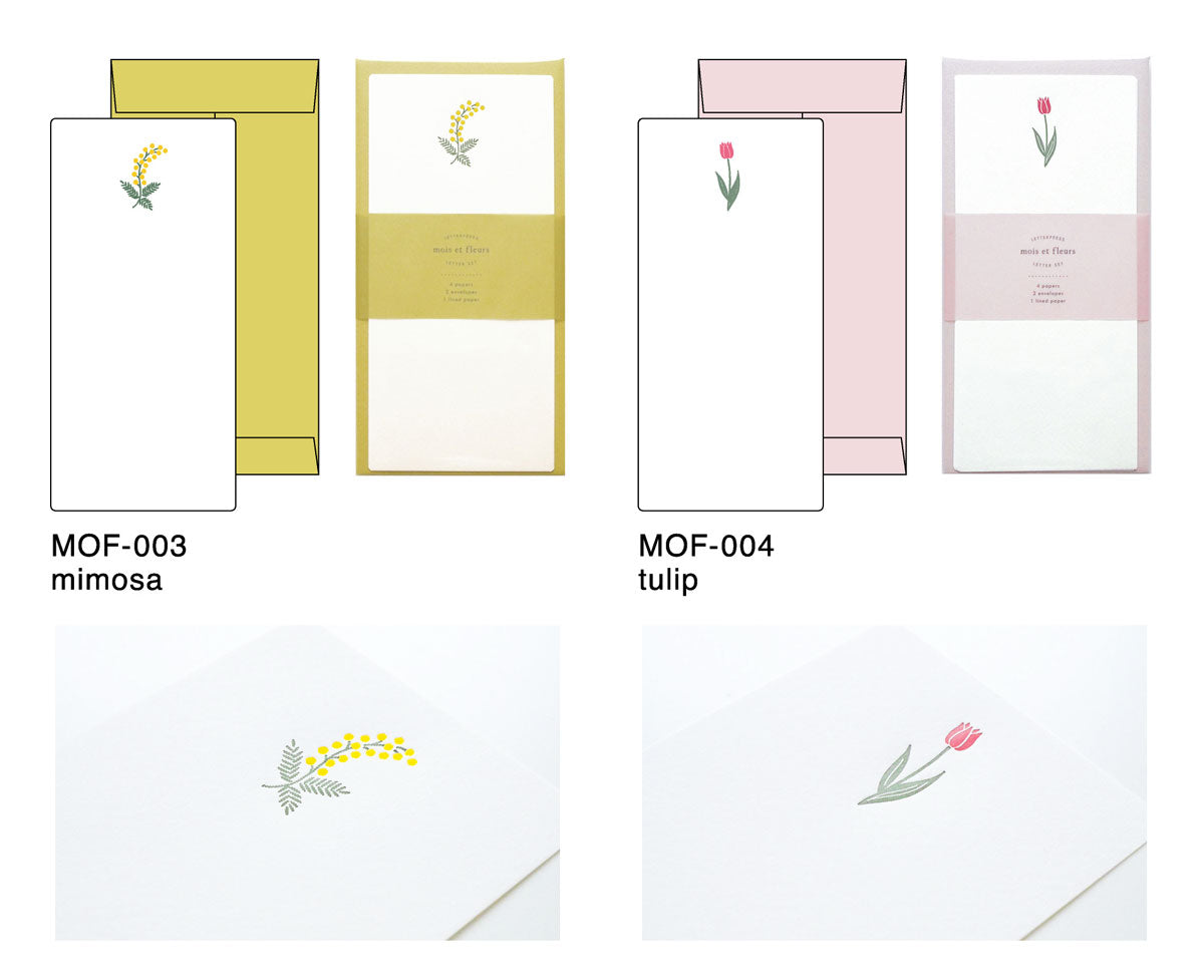 mois et fleurs モワ・エ・フルール 一筆箋レターセット｜定型内 シンプル 手紙 便箋 封筒 ギフト お祝い 誕生日 おしゃれ かわいい ミモザ｜MATOKA マトカ