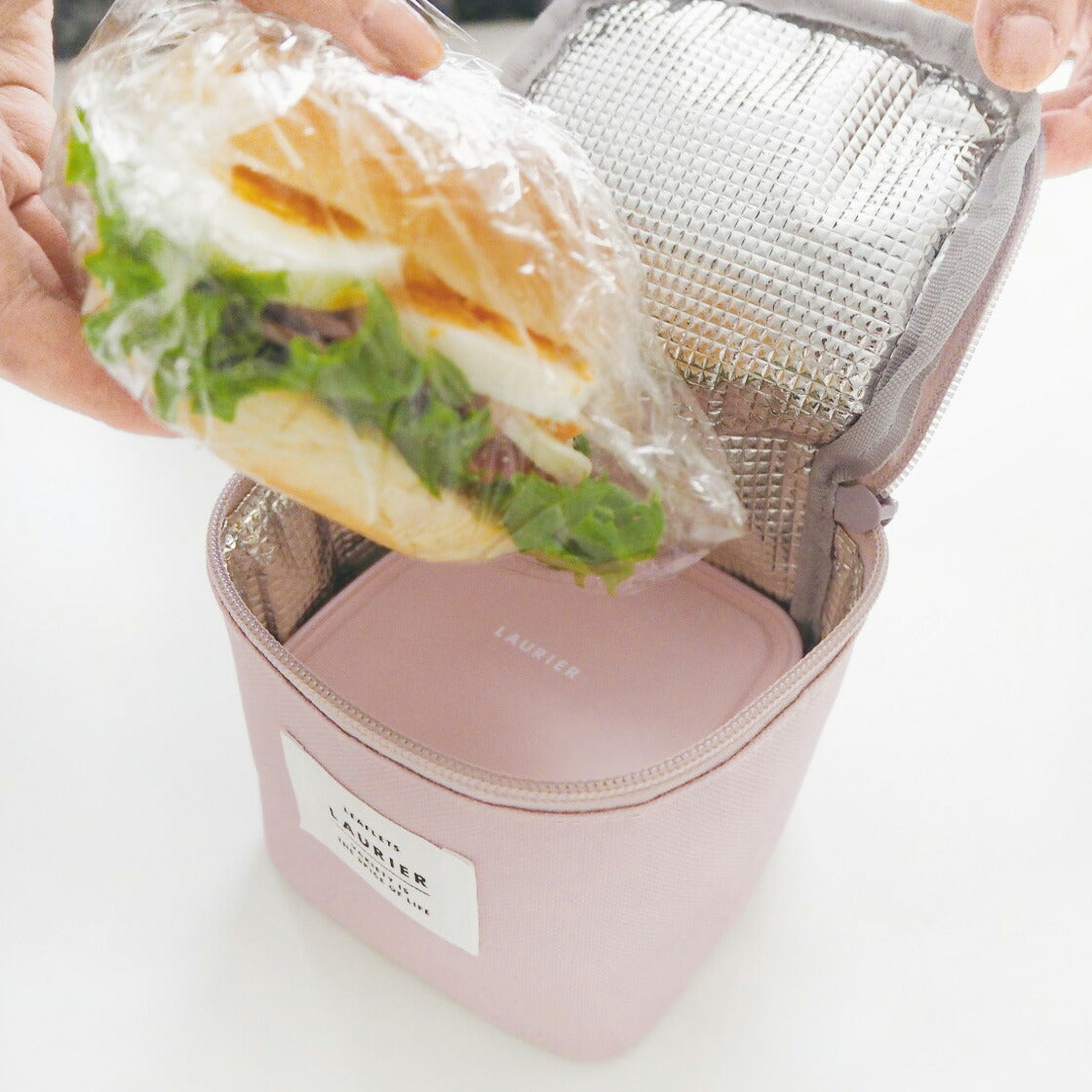 LAURIER ローリエ 保冷 保温 スクエア ランチバッグ｜コンパクト シンプル お弁当 ピクニック 行楽  保冷バッグ 保温バッグ 四角 キューブ 遠足 くすみカラーミモザ