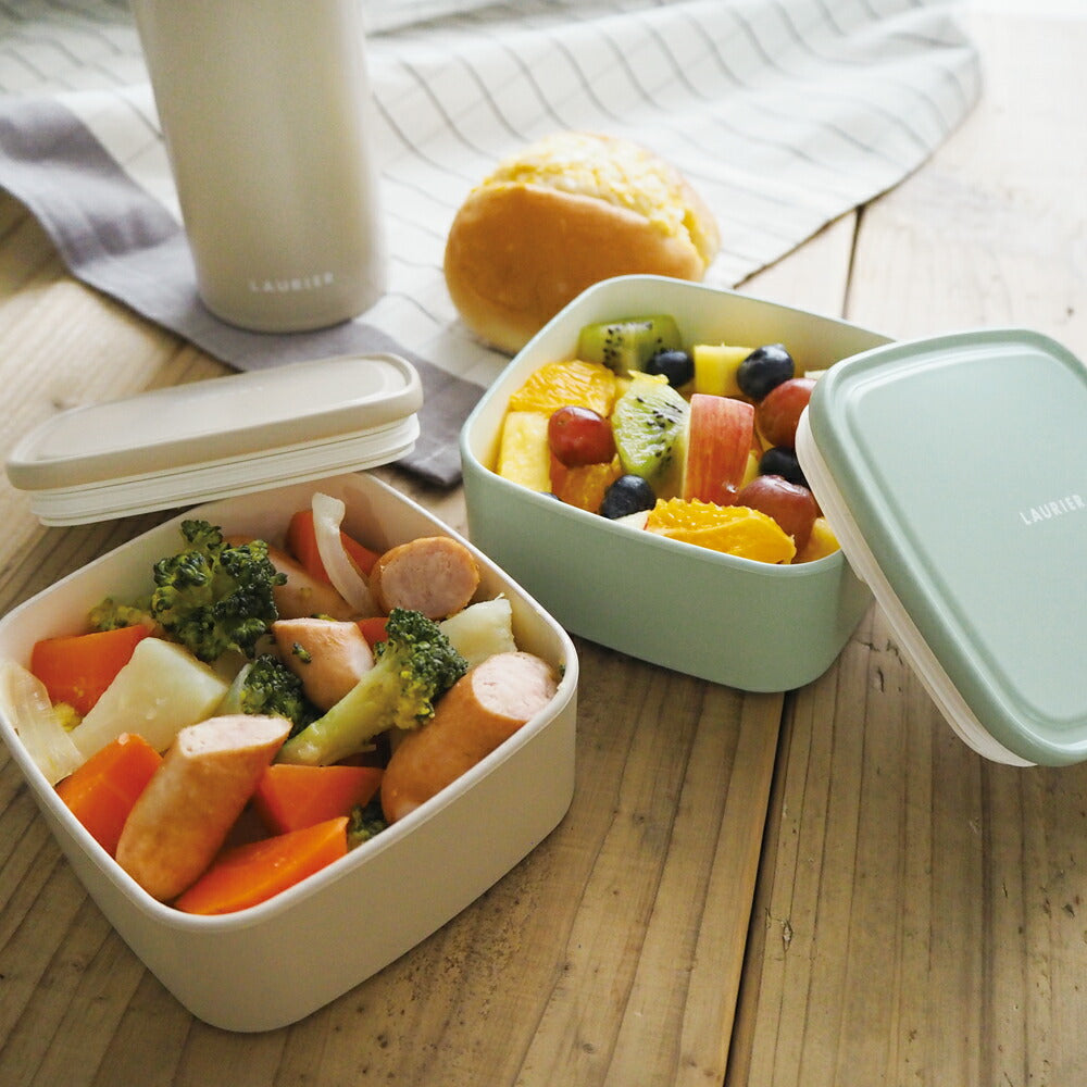 LAURIER ローリエ スクエア ランチボックス（単品）｜コンパクト シンプル お弁当箱 ピクニック 行楽  四角 キューブ 遠足 パステル グレージュ スモークグリーン スモークピンク 大人 女子 男子