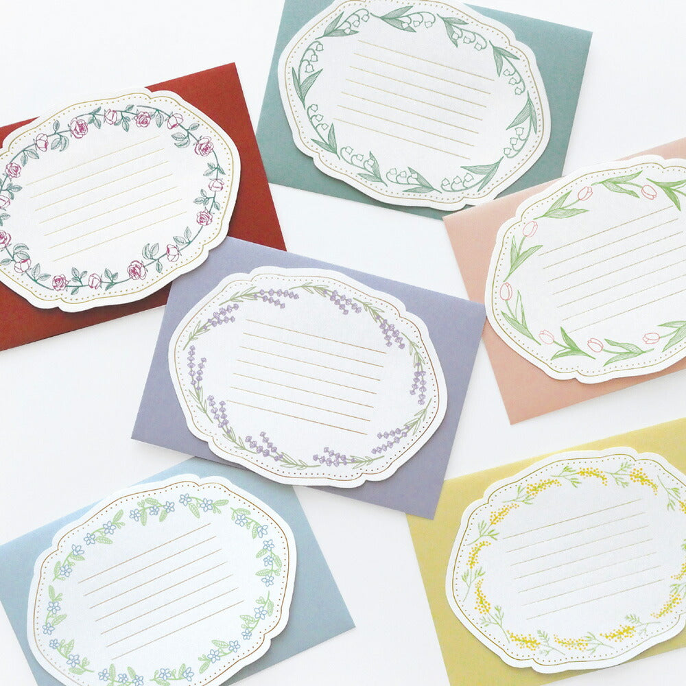 CHARME シャルム レターセット｜定形内 手紙 封筒 便箋 誕生日 ギフト アンティーク おしゃれ かわいい 花 スズラン チューリップ ブルースター バラ ラベンダー ミモザ｜MATOKA マトカ