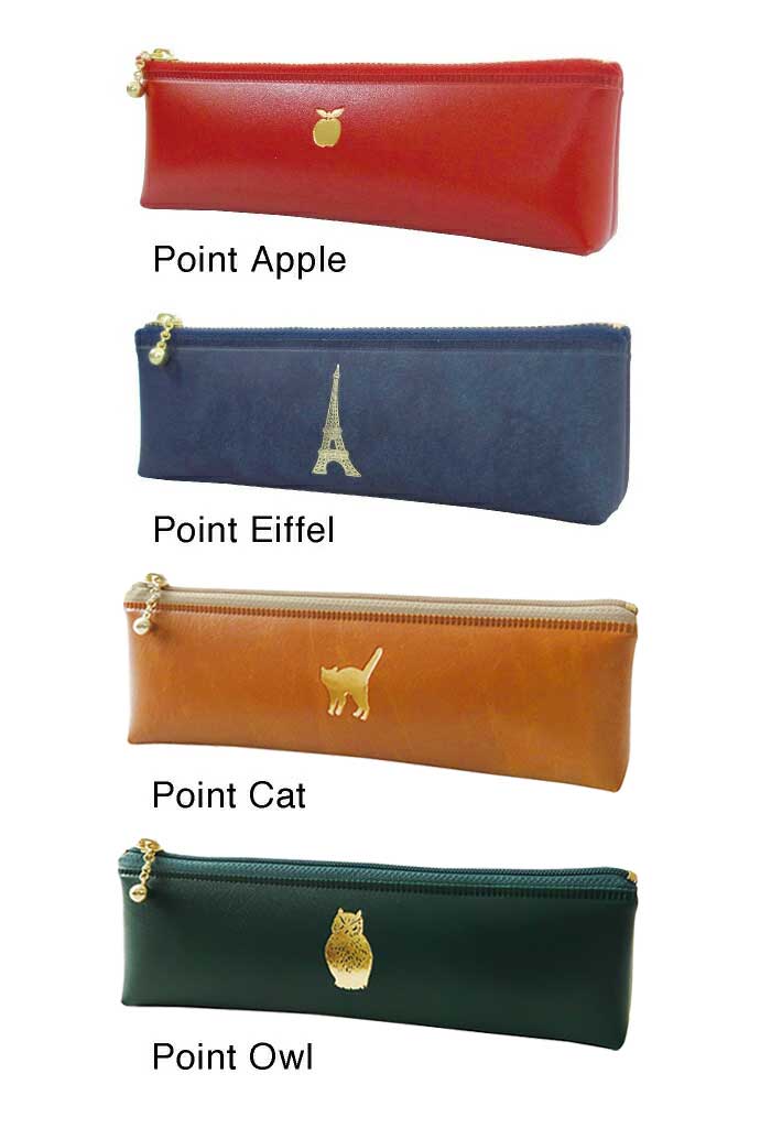 POINT ワンポイント PVCレザー ペンケース｜おしゃれ かわいい 高校生 中学生 入学 シンプル りんご エッフェル塔 猫 フクロウ｜MATOKA マトカ