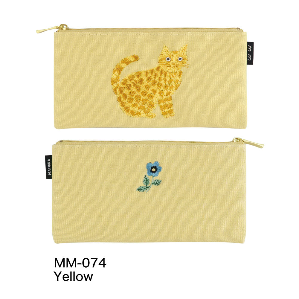 松尾ミユキ 刺繍ペンケース｜おしゃれ かわいい 動物 猫 ネコ フラワー シンプル 大人 上品 花 ポーチ 刺繍 メイクポーチ｜MATOKA マトカ