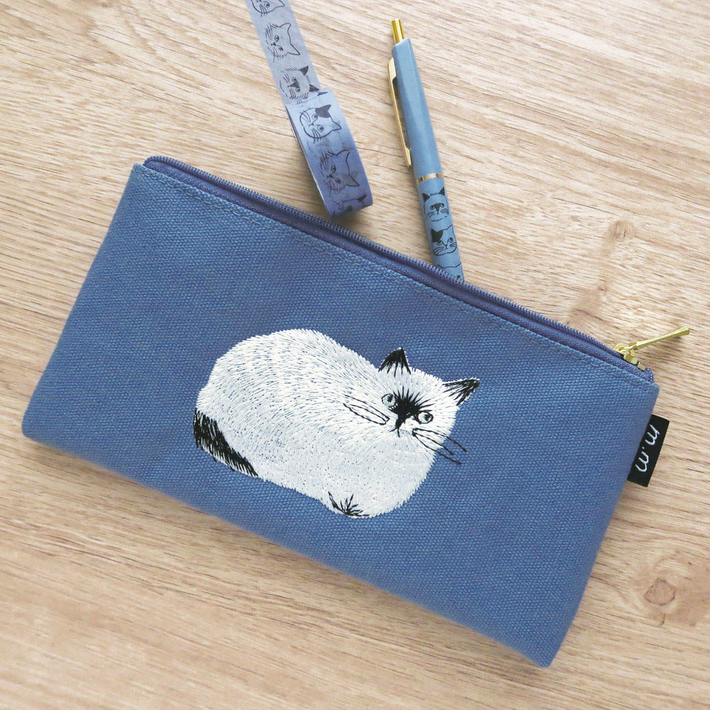 松尾ミユキ 刺繍ペンケース｜おしゃれ かわいい 動物 猫 ネコ フラワー シンプル 大人 上品 花 ポーチ 刺繍 メイクポーチ｜MATOKA マトカ