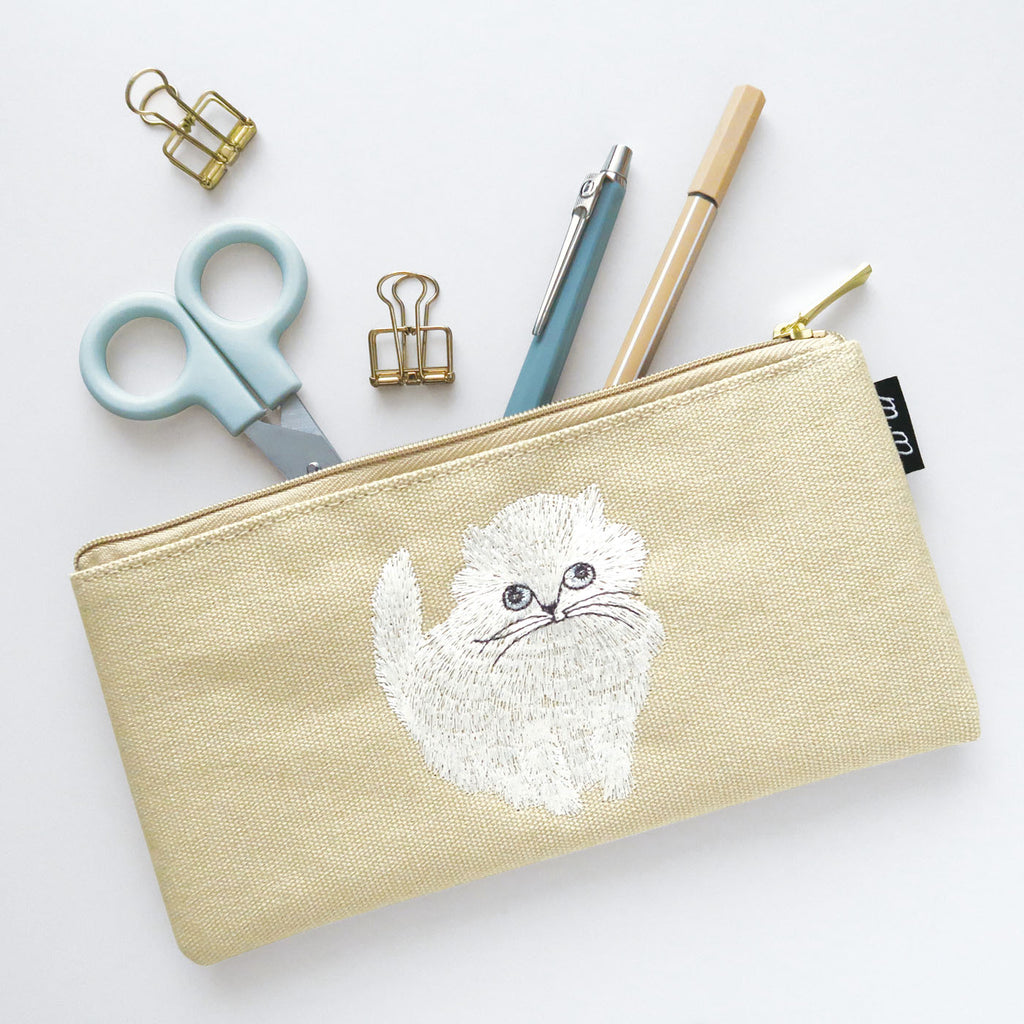 松尾ミユキ 刺繍ペンケース｜おしゃれ かわいい 動物 猫 ネコ フラワー シンプル 大人 上品 花 ポーチ 刺繍 メイクポーチ｜MATOKA マトカ