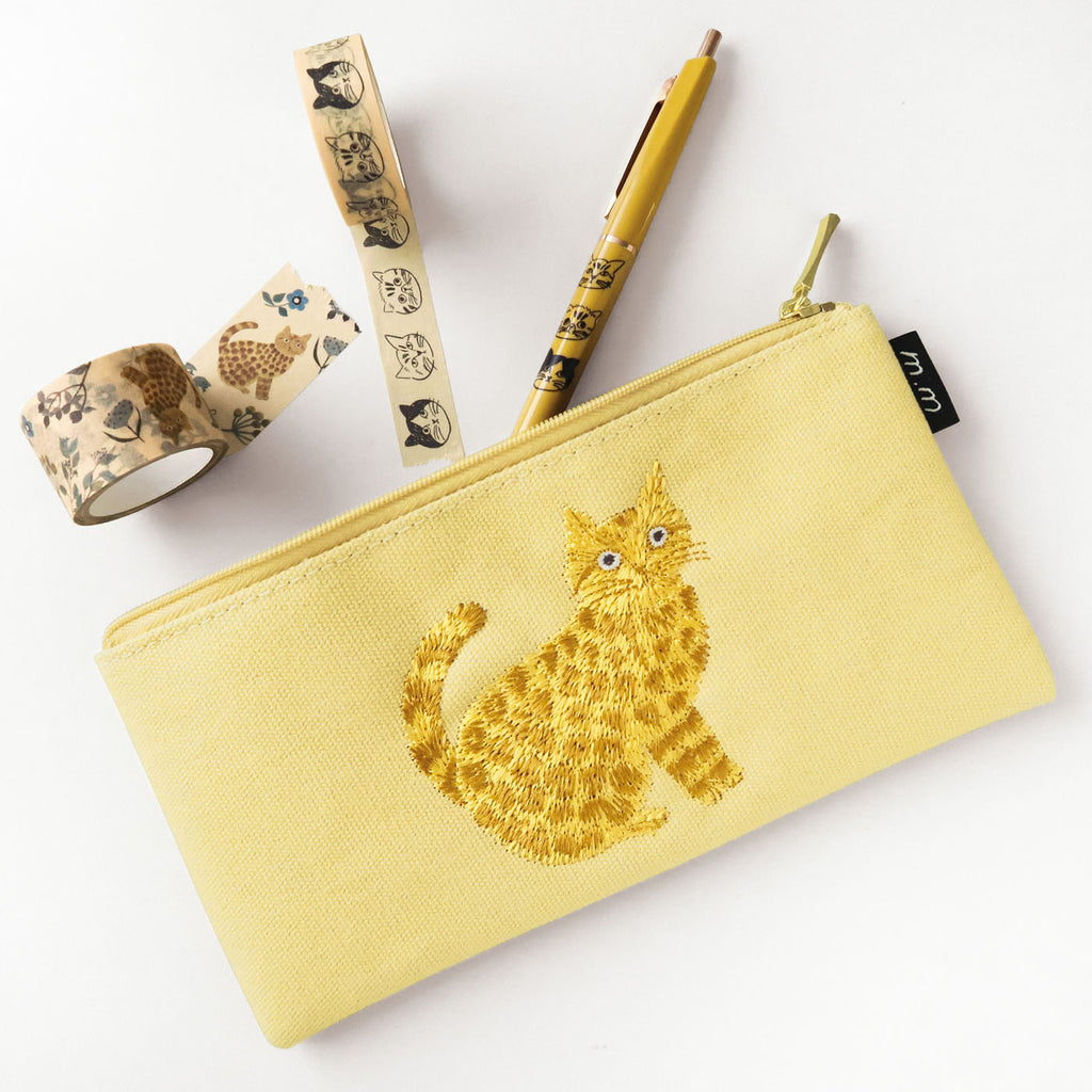 松尾ミユキ 刺繍ペンケース｜おしゃれ かわいい 動物 猫 ネコ フラワー シンプル 大人 上品 花 ポーチ 刺繍 メイクポーチ｜MATOKA マトカ