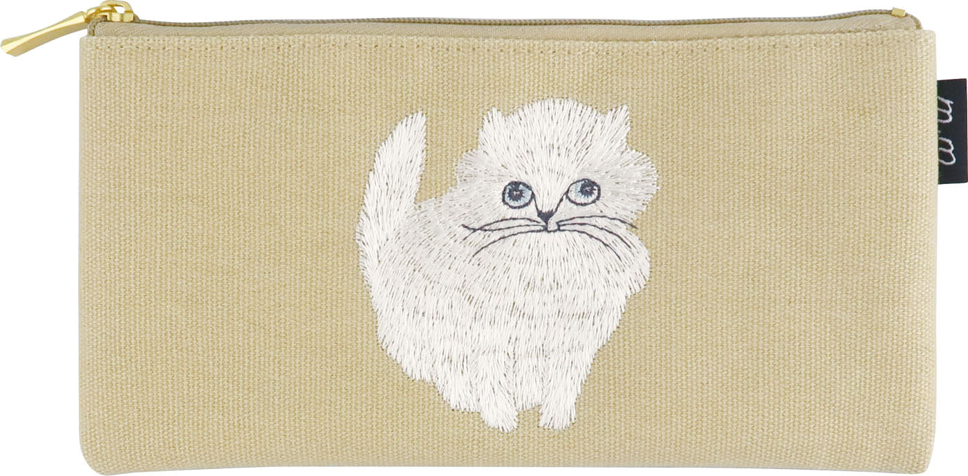 松尾ミユキ 刺繍ペンケース｜おしゃれ かわいい 動物 猫 ネコ フラワー シンプル 大人 上品 花 ポーチ 刺繍 メイクポーチ｜MATOKA マトカ