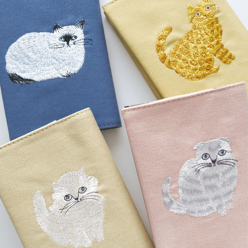 松尾ミユキ 刺繍ブックカバー｜BOOK COVER おしゃれ かわいい 動物 猫 ネコ シンプル 大人 上品 ブック 本 読書 刺繍 文庫 本 カバー｜MATOKA マトカ