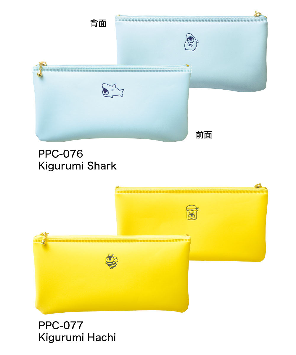 POINT ワンポイント フラット ペンケース C｜おしゃれ かわいい 高校生 中学生 入学 シンプル 小物入れ 動物 着ぐるみ サメ ハチ 恐竜 ウサギ シマエナガ 文鳥｜MATOKA マトカ