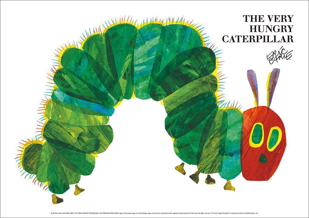 ERIC CARLE：エリック カール・B4サイズ ポスター『The Very Hungry Caterpillar / はらぺこあおむし』木製フレームセット｜インテリア 北欧 ナチュラル ブラウン 額装 エリックカール【etc】