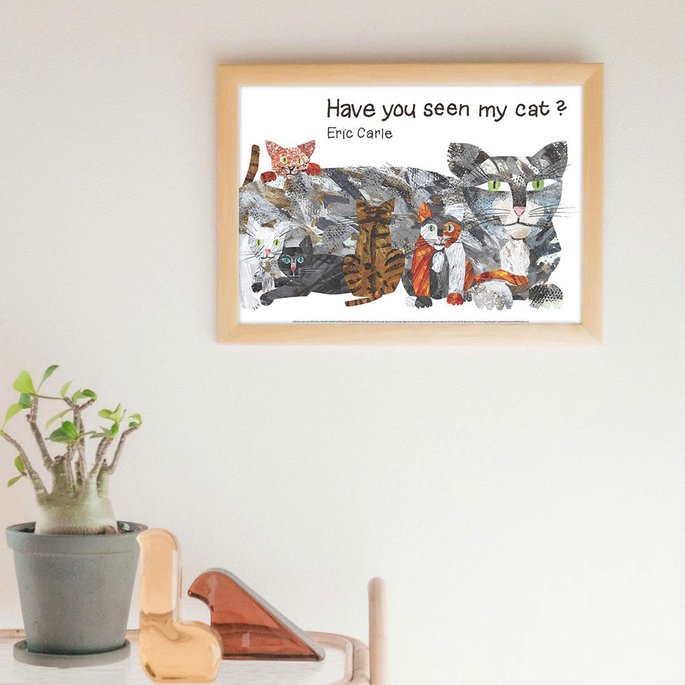 ERIC CARLE：エリック カール・B4サイズ ポスター『Have You Seen My Cat ? / ぼくのねこ みなかった？』木製フレームセット｜インテリア 北欧 ナチュラル ブラウン 額装 エリックカール【etc】