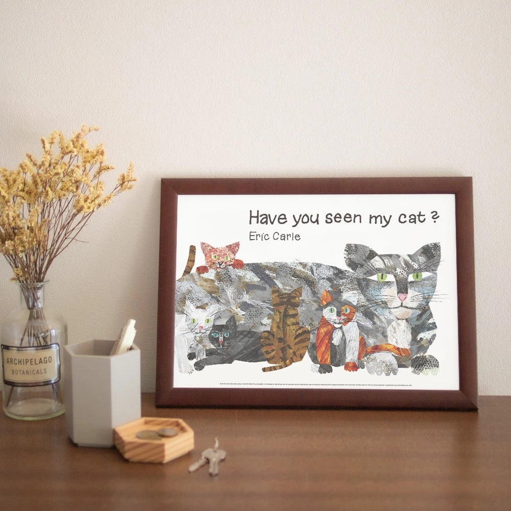ERIC CARLE：エリック カール・B4サイズ ポスター『Have You Seen My Cat ? / ぼくのねこ みなかった？』木製フレームセット｜インテリア 北欧 ナチュラル ブラウン 額装 エリックカール【etc】
