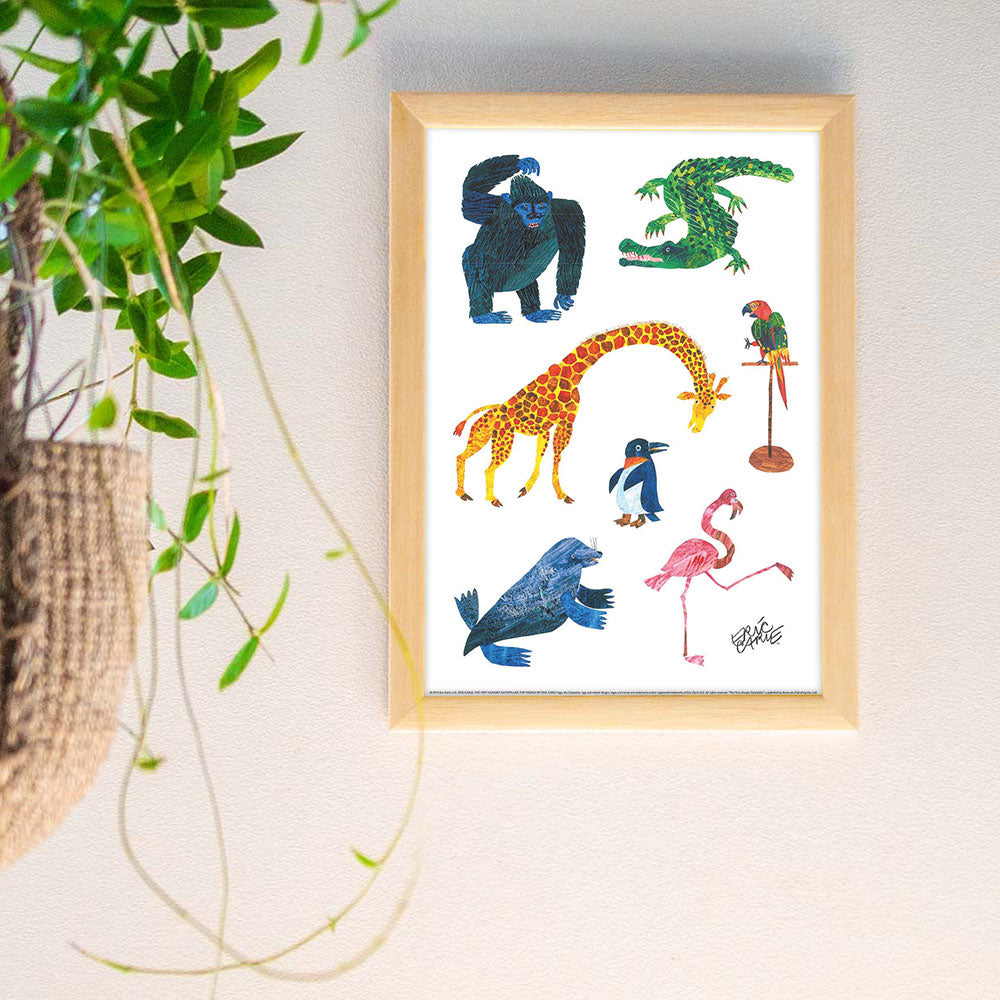 ERIC CARLE：エリック カール・B4サイズ ポスター『Animals / どうぶつたち』木製フレームセット｜インテリア 北欧 ナチュラル ブラウン 額装 エリックカール【etc】