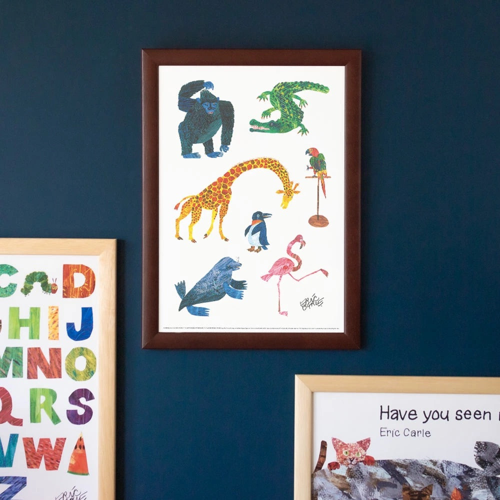ERIC CARLE：エリック カール・B4サイズ ポスター『Animals / どうぶつたち』木製フレームセット｜インテリア 北欧 ナチュラル ブラウン 額装 エリックカール【etc】