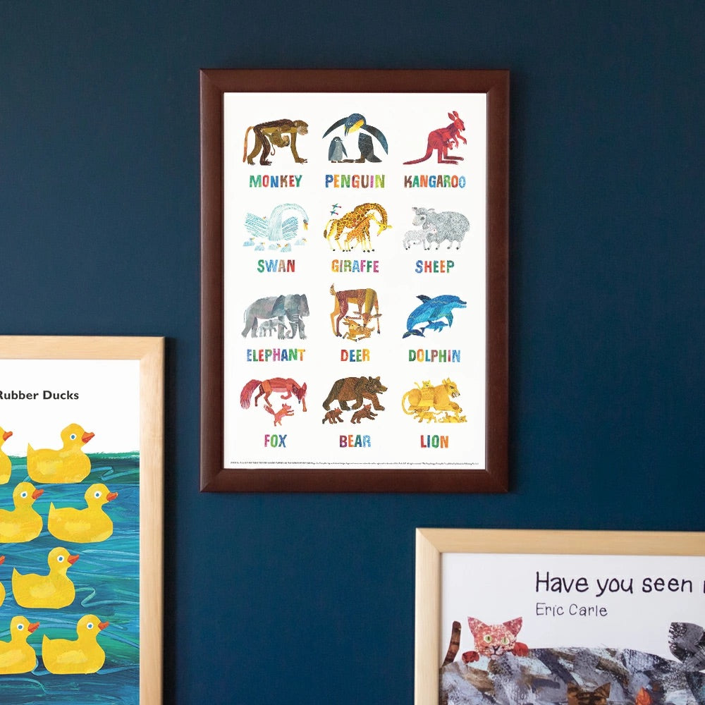 ERIC CARLE：エリック カール・B4サイズ ポスター『Mother and Child / 動物の親子』木製フレームセット｜インテリア 北欧 ナチュラル ブラウン 額装 エリックカール【etc】