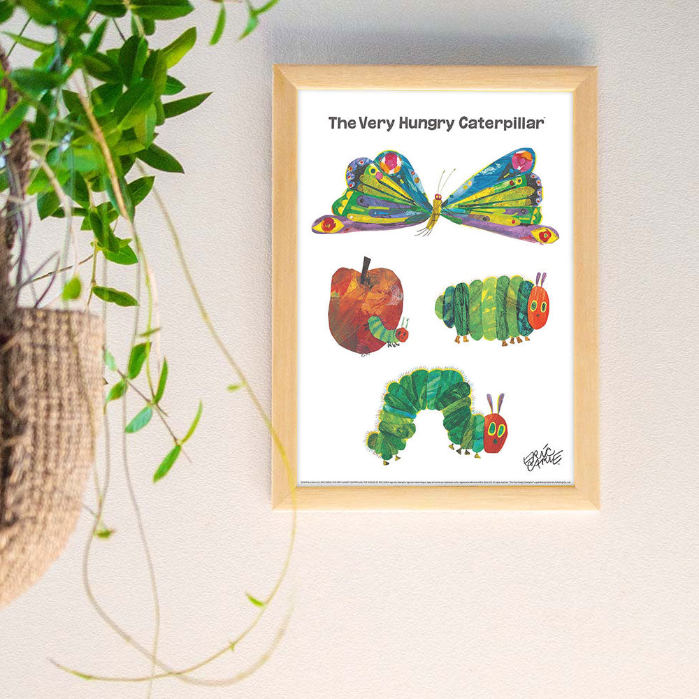 ERIC CARLE：エリック カール・B4サイズ ポスター『Butterfly / はらぺこあおむし』木製フレームセット｜インテリア 北欧 ナチュラル ブラウン 額装 エリックカール【etc】