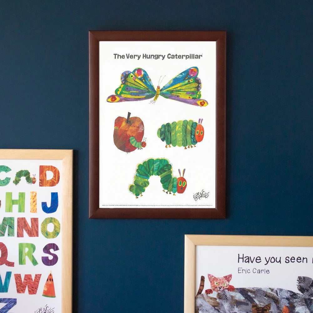 ERIC CARLE：エリック カール・B4サイズ ポスター『Butterfly / はらぺこあおむし』木製フレームセット｜インテリア 北欧 ナチュラル ブラウン 額装 エリックカール【etc】