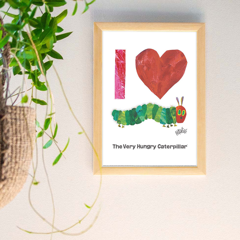 ERIC CARLE：エリック カール・B4サイズ ポスター『I Love Caterpillar / はらぺこあおむし』木製フレームセット｜インテリア 北欧 ナチュラル ブラウン 額装 エリックカール【etc】