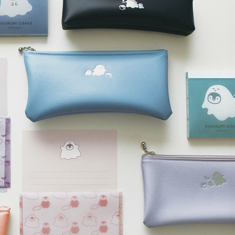 OBAKE おばけ フラットペンケース｜おしゃれ かわいい 高校生 中学生 入学 シンプル 小物入れ ポーチ 仕事 お化け ゴースト ペンギン ワンポイント ハロウィン｜MATOKA マトカ