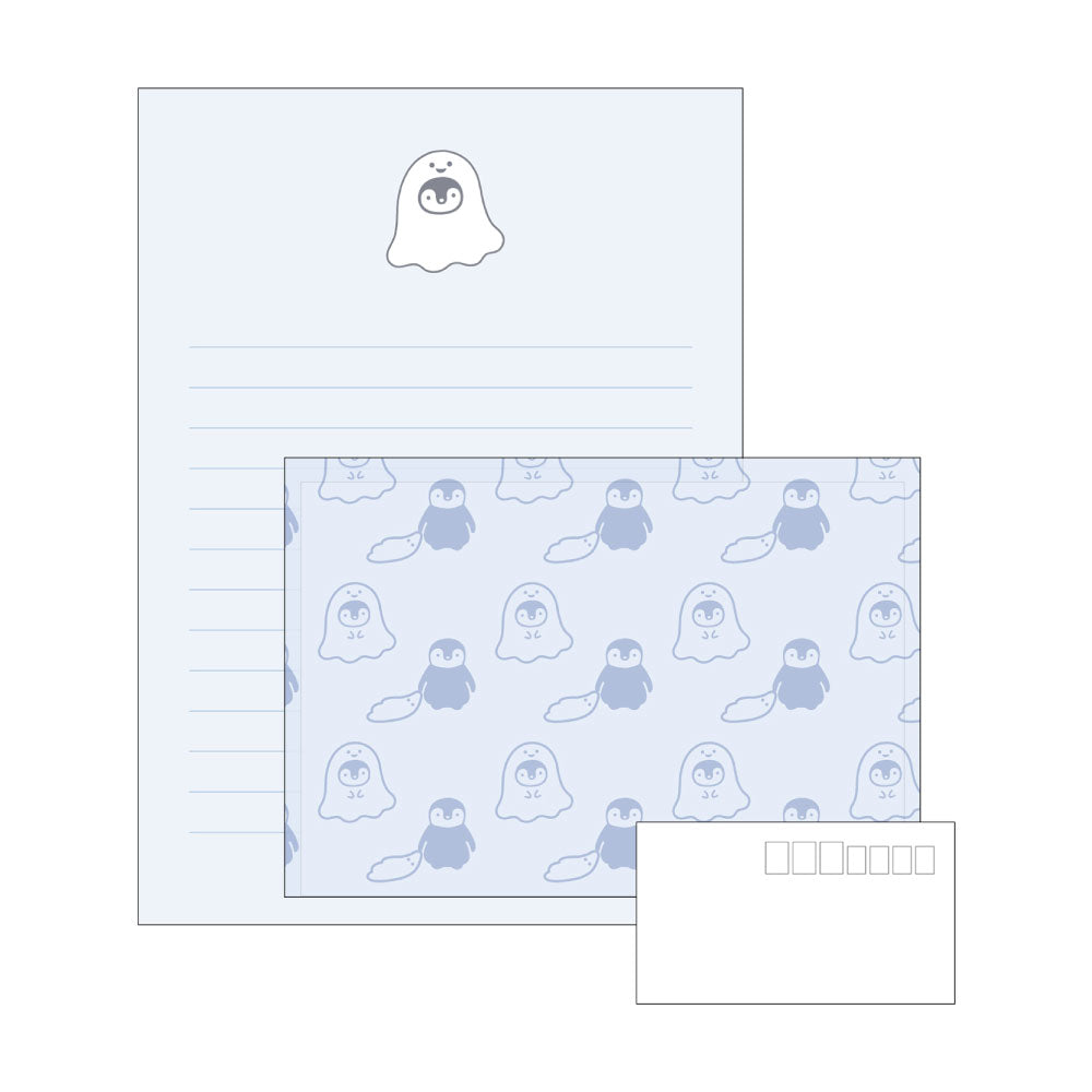 OBAKE おばけ レターセット｜定型内 手紙 便箋 封筒 ギフト お祝い 誕生日 おしゃれ かわいい シンプル 活版印刷 カラフル ポップ ペンギン ゴースト オバケ トレーシングペーパー ハロウィン｜MATOKA マトカ