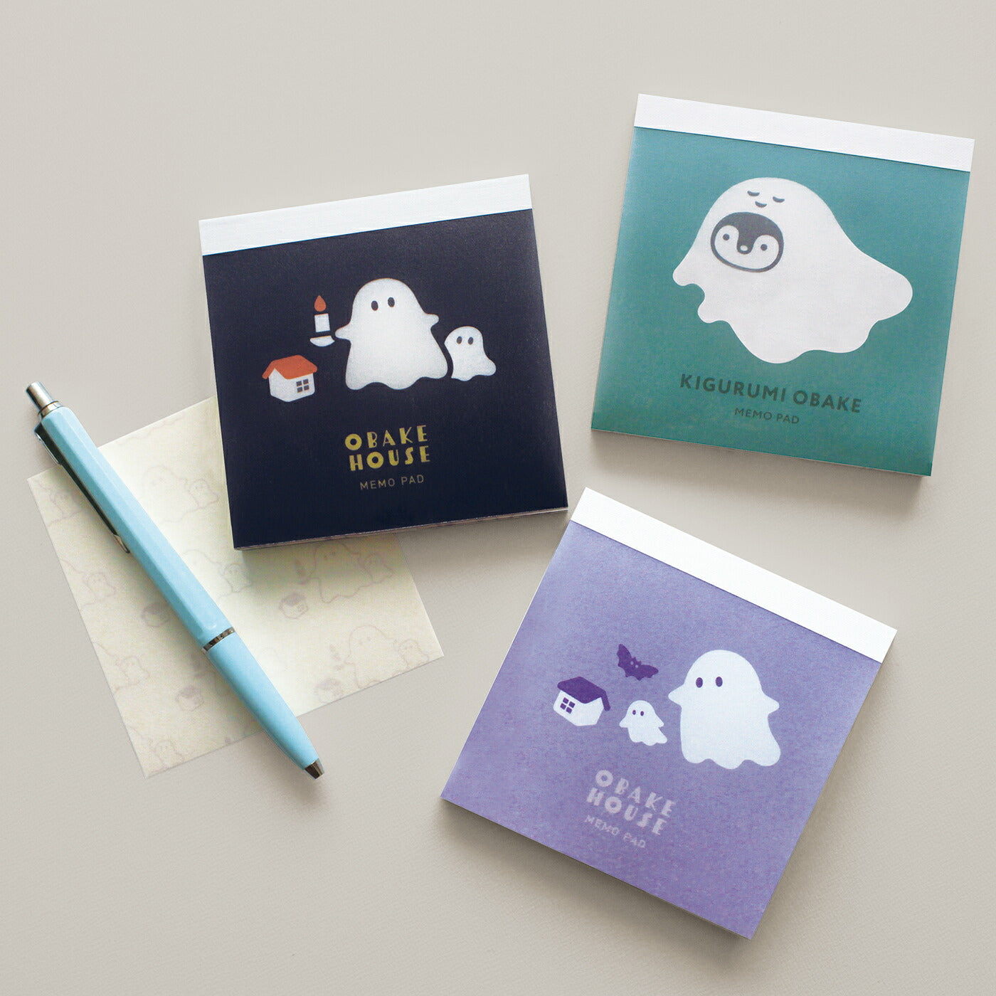 OBAKE おばけ メモパッド｜メモ帳 おしゃれ かわいい シンプル オバケ ゴースト ポップ カラフル 正方形 折り紙 ラッピング ペンギン 総柄 ハロウィン｜MATOKA マトカ