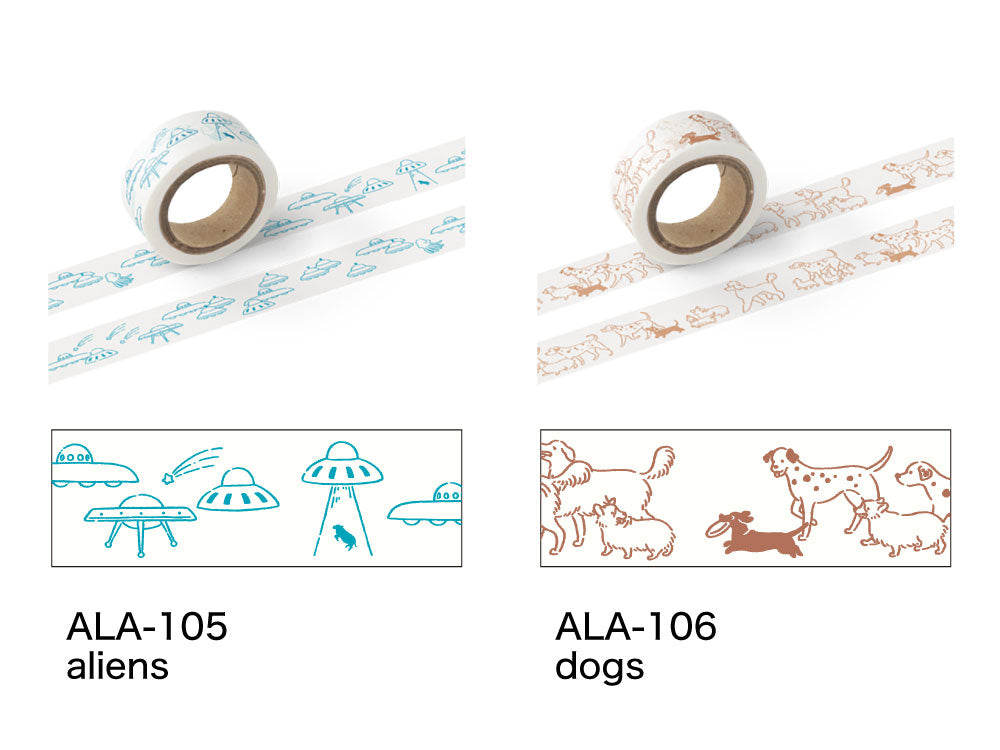 AH LA LA アララ マスキングテープ｜おしゃれ かわいい 動物 大人 恐竜 ダイナソー アヒル 牛 UFO おばけ 犬 猫 アニマル 勉強 仕事 個性的｜MATOKA マトカ