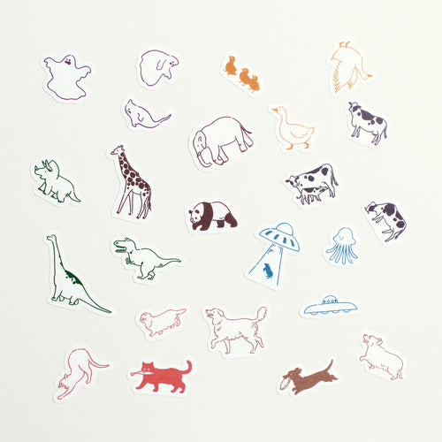 AH LA LA アララ フレークシール｜おしゃれ かわいい 動物 大人 恐竜 ダイナソー アヒル 牛 UFO おばけ 犬 猫 アニマル ステッカー シール デコレーション ノート 手帳｜MATOKA マトカ