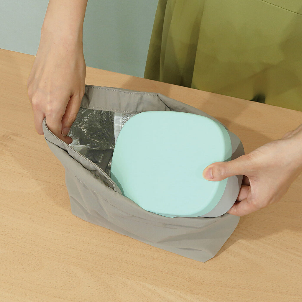 PLACID プラシド 保冷巾着袋｜ランチバッグ コンパクト シンプル お弁当袋 ピクニック 行楽 保冷バッグ マイバッグ 小さめ くすみカラー 無地 大人 通勤 通学｜LEAFLETS