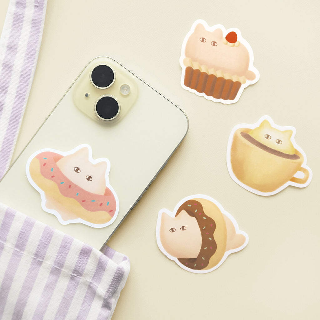FUWANEKO ふわねこ ダイカットステッカー｜STICKER シール 可愛い おしゃれ  スマホケース パソコン スーツケース キャリーケース 車 ねこ 猫 スイーツ ラミネート｜MATOKA マトカ