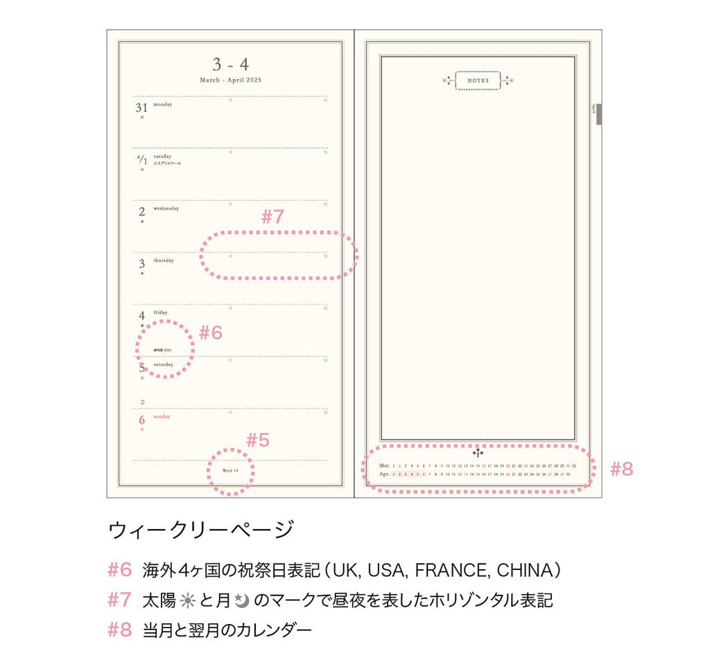 【EC限定】手帳 2025 マトカ 2025年4月始まり手帳 ダイアリー スケジュール帳｜ロング ウィークリー・レフト式（週間ホリゾンタル）『ワンポイント｜POINT』スリムサイズ シークレット キャット うさぎ フェルメール メジェド