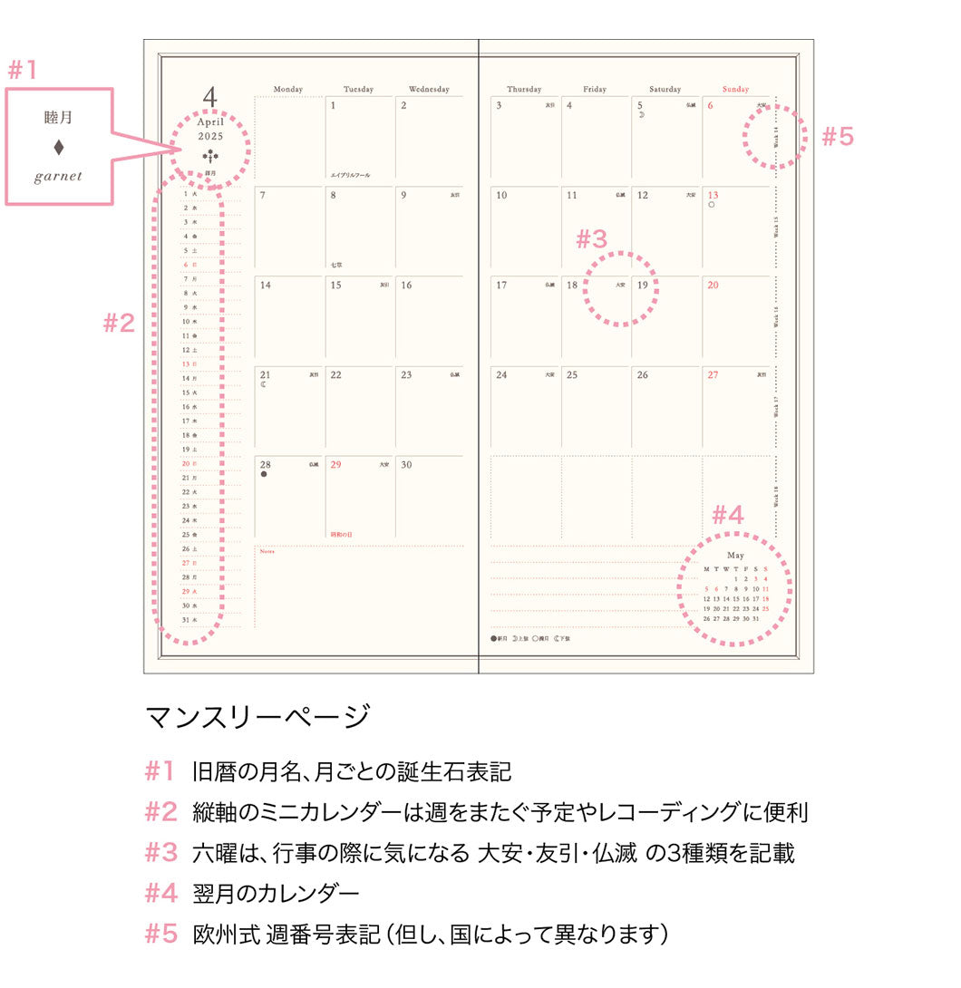 【EC限定】手帳 2025 マトカ 2025年4月始まり手帳 ダイアリー スケジュール帳｜ロング ウィークリー・レフト式（週間ホリゾンタル）『ワンポイント｜POINT』スリムサイズ シークレット キャット うさぎ フェルメール メジェド