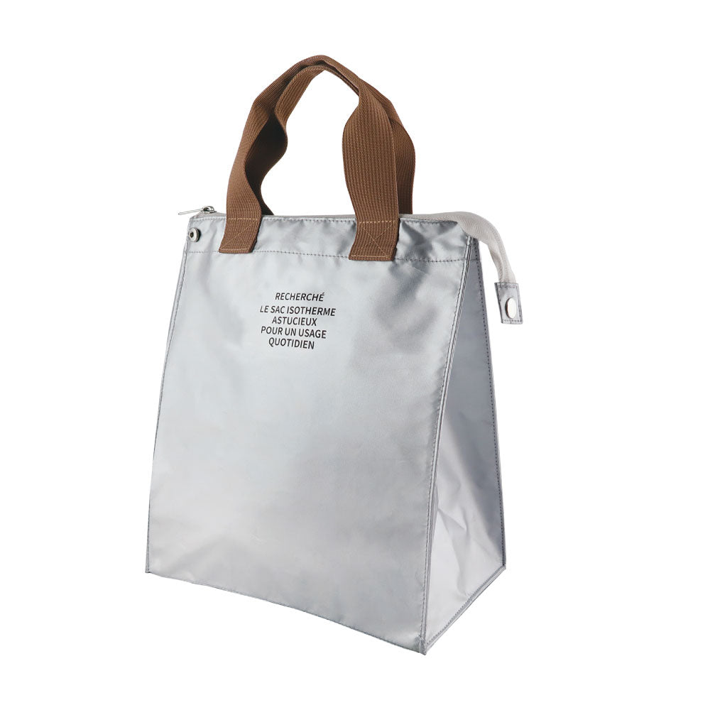 RECHERCHE ルシェルシェ 保冷ランチトート（L）｜LUNCH COOLER BAG ランチバッグ コンパクト シンプル お弁当袋 ピクニック 行楽 保冷バッグ 保温 マイバッグ 大人 通勤 通学 シルバー｜LEAFLETS