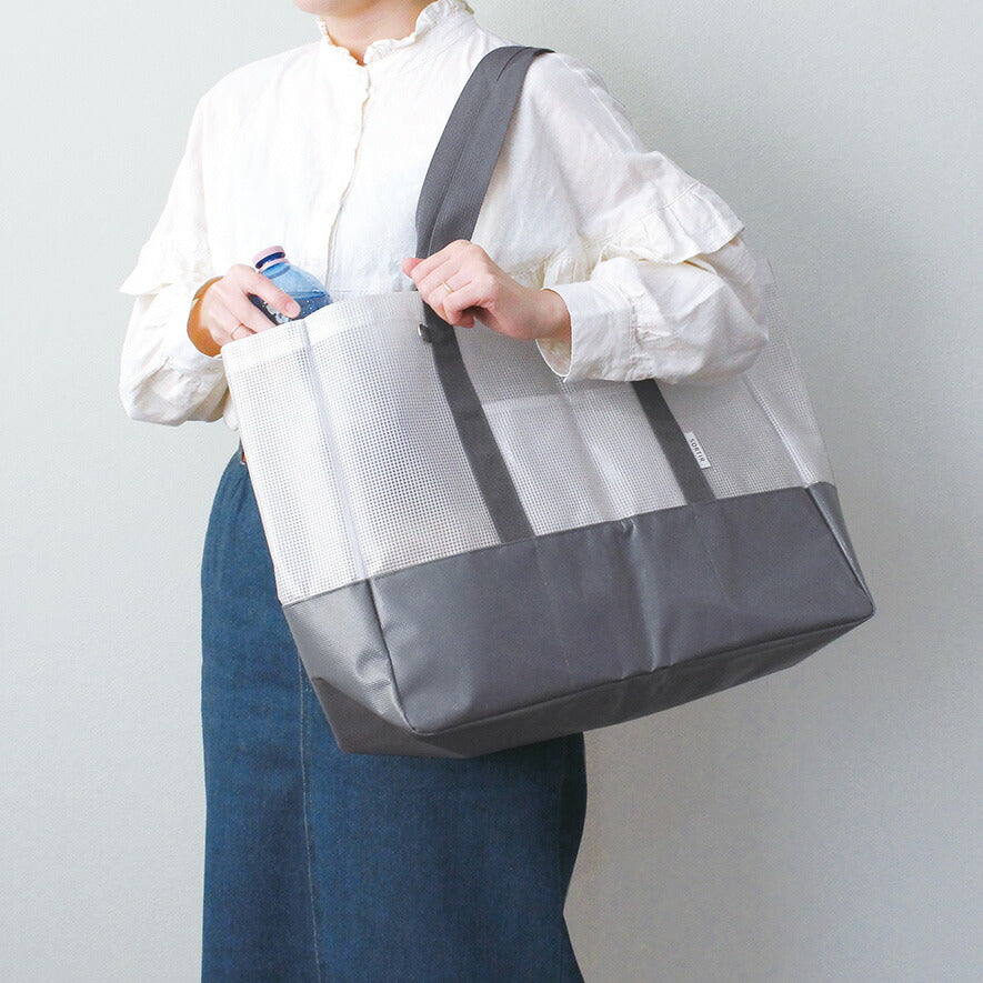 SORTIR ソルティール ビニールメッシュトート｜VINYL MESH TOTE BAG シンプル ピクニック 行楽 マイバッグ 大人 プール 夏 旅行 サウナ ジム 運動 レジャー バッグ スポーツ観戦 半透明 マザーズバッグ｜LEAFLETS