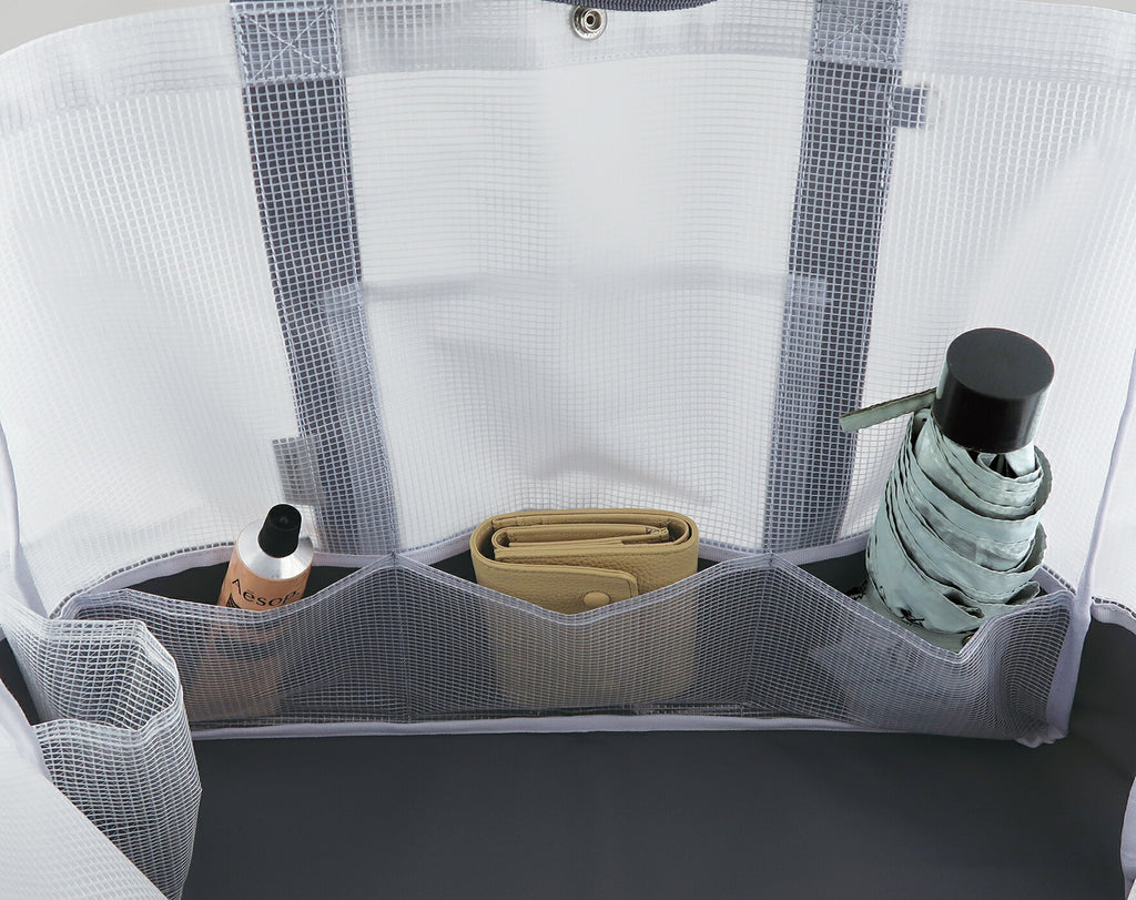 SORTIR ソルティール ビニールメッシュトート｜VINYL MESH TOTE BAG シンプル ピクニック 行楽 マイバッグ 大人 プール 夏 旅行 サウナ ジム 運動 レジャー バッグ スポーツ観戦 半透明 マザーズバッグ｜LEAFLETS