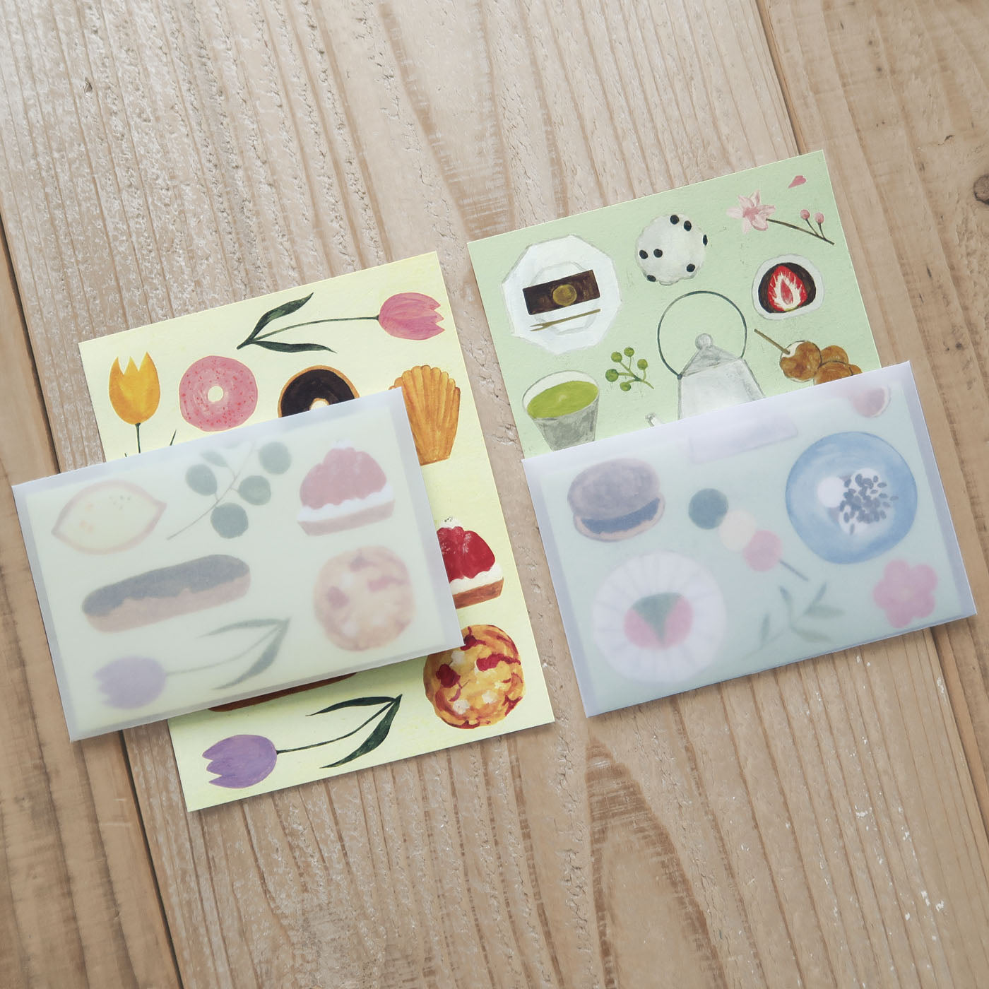 いわしまあゆ ミニレターセット｜MINI LETTER SET おしゃれ かわいい スイーツ パン デザート イラスト アート 作家 和菓子 お菓子 ケーキ いちご レター 手紙 便箋 ミニサイズ トレーシングペーパー｜MATOKA マトカ