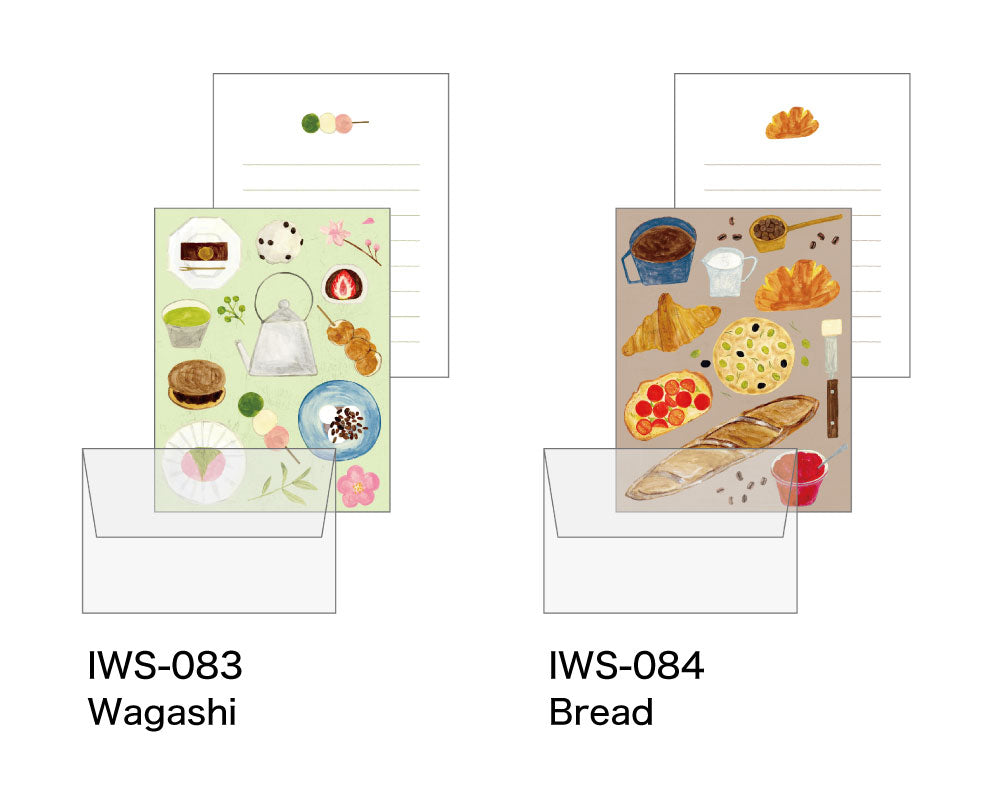 いわしまあゆ ミニレターセット｜MINI LETTER SET おしゃれ かわいい スイーツ パン デザート イラスト アート 作家 和菓子 お菓子 ケーキ いちご レター 手紙 便箋 ミニサイズ トレーシングペーパー｜MATOKA マトカ