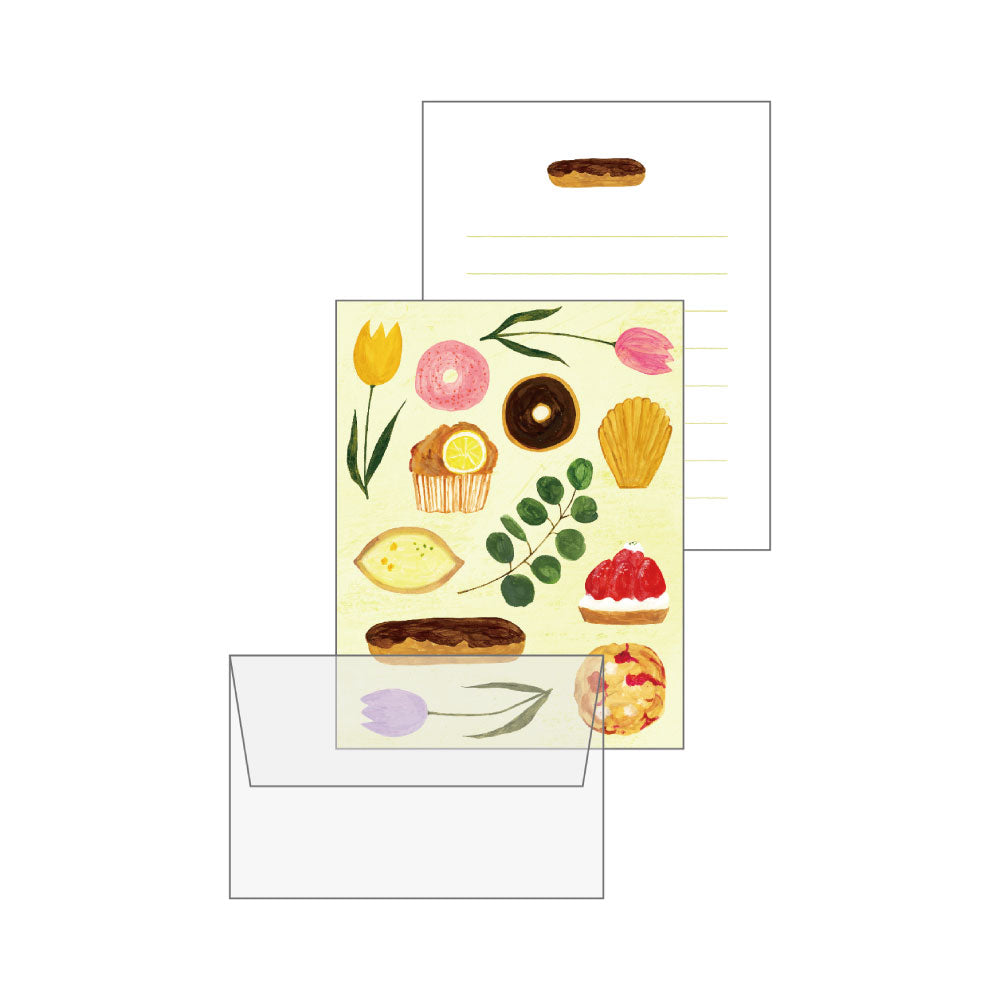 いわしまあゆ ミニレターセット｜MINI LETTER SET おしゃれ かわいい スイーツ パン デザート イラスト アート 作家 和菓子 お菓子 ケーキ いちご レター 手紙 便箋 ミニサイズ トレーシングペーパー｜MATOKA マトカ
