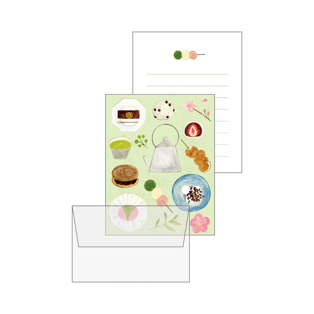 いわしまあゆ ミニレターセット｜MINI LETTER SET おしゃれ かわいい スイーツ パン デザート イラスト アート 作家 和菓子 お菓子 ケーキ いちご レター 手紙 便箋 ミニサイズ トレーシングペーパー｜MATOKA マトカ