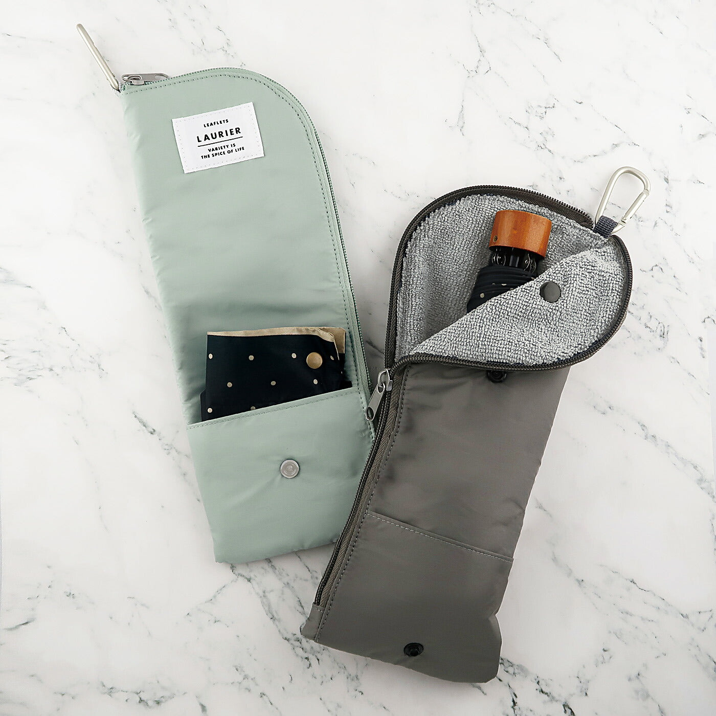 LAURIER ローリエ アンブレラポーチ｜UMBRELLA POUCH コンパクト シンプル ケース くすみカラー 無地 大人 通勤 通学 傘 雨 雨具 梅雨 日傘 便利 カラビナ折りたたみ傘 ボトルホルダー ｜LEAFLETS