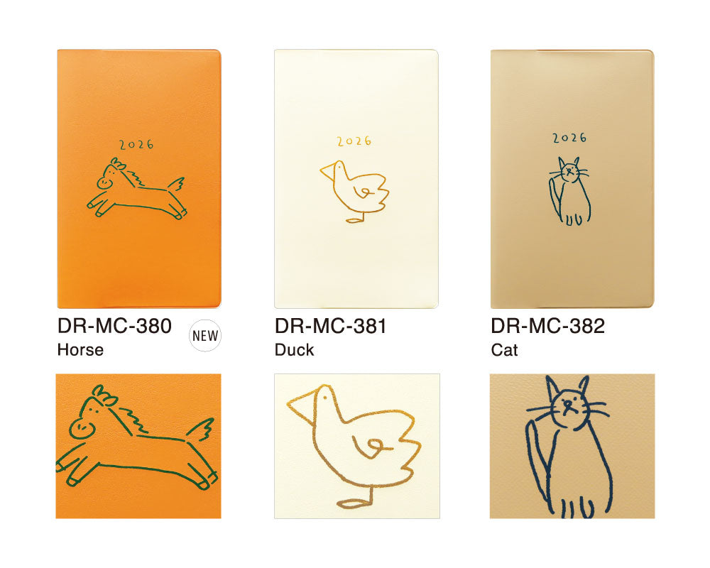 手帳 2026 マトカ 2026年（2025年10月始まり）ダイアリー スケジュール帳｜新書判 コンパクトマンスリー（月間ブロック）『ドゥードゥル｜DOODLE』大人かわいい 干支 ウマ ネコ アヒル