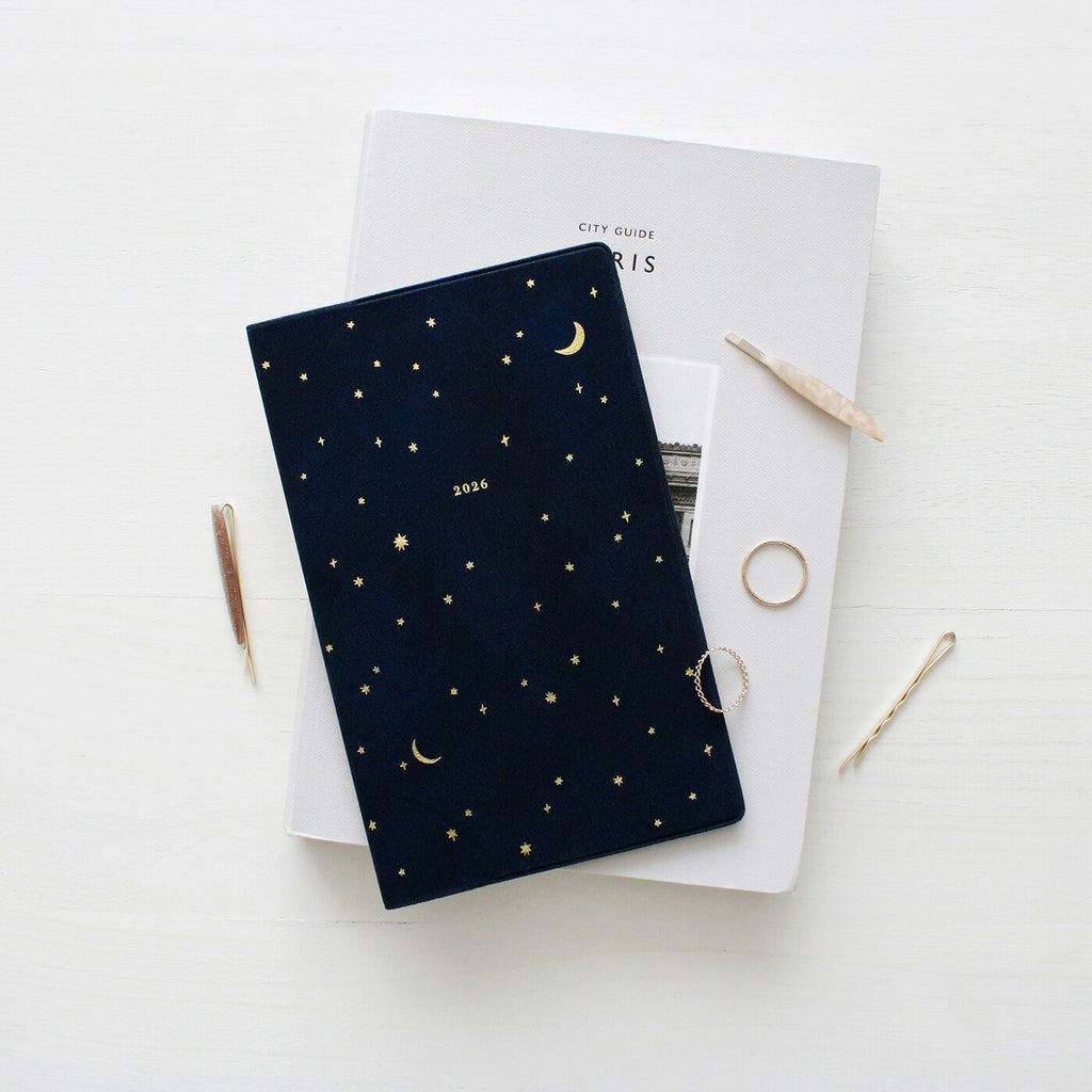 手帳 2026 マトカ 2026年（2025年10月始まり）ダイアリー スケジュール帳｜新書判 コンパクトマンスリー（月間ブロック）『ミニュイ｜MINUIT』大人かわいい 夜空 月夜