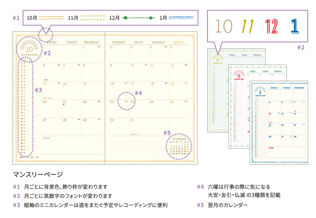 手帳 2026 マトカ 2026年（2025年10月始まり）ダイアリー スケジュール帳｜B6サイズ マンスリー・フルカラー（月間ブロック）『マスターピース｜MASTERPIECE』大人かわいい おしゃれ 芸術 絵画 フェルメール ゴッホ ルノワール