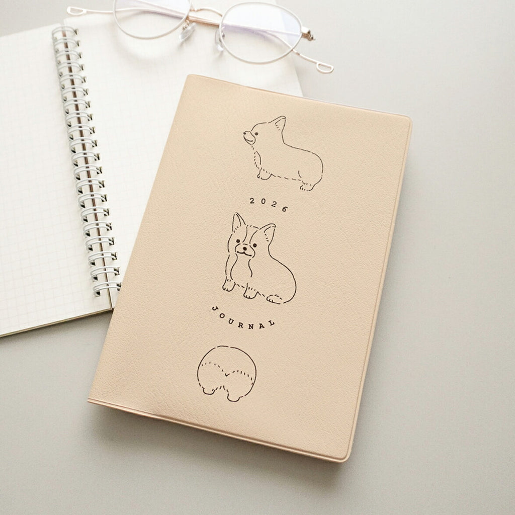 【限定】手帳 2026 マトカ 2026年（2025年10月始まり）ダイアリー スケジュール帳｜B6サイズ マンスリー・フルカラー（月間ブロック）『ラウンドコーギー｜ROUND CORGI』コーギー 犬 アニマル ベージュ アイボリー