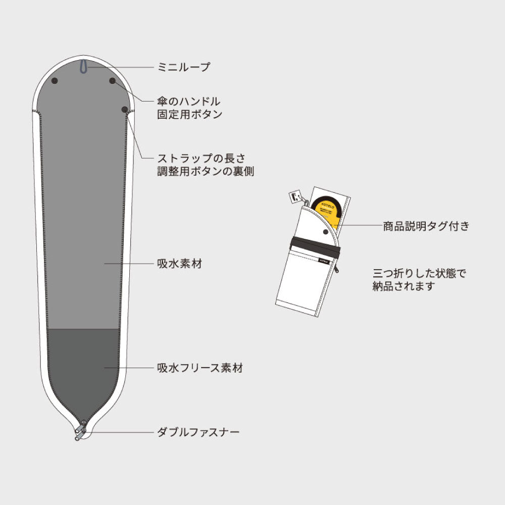 KOTELO コテロ アンブレラカバー｜UMBRELLA COVER コンパクト シンプル ケース 無地 大人 キャンプ アウトドア ドライブ カバー 傘 雨 おでかけ 吸水 折りたたみ｜LEAFLETS