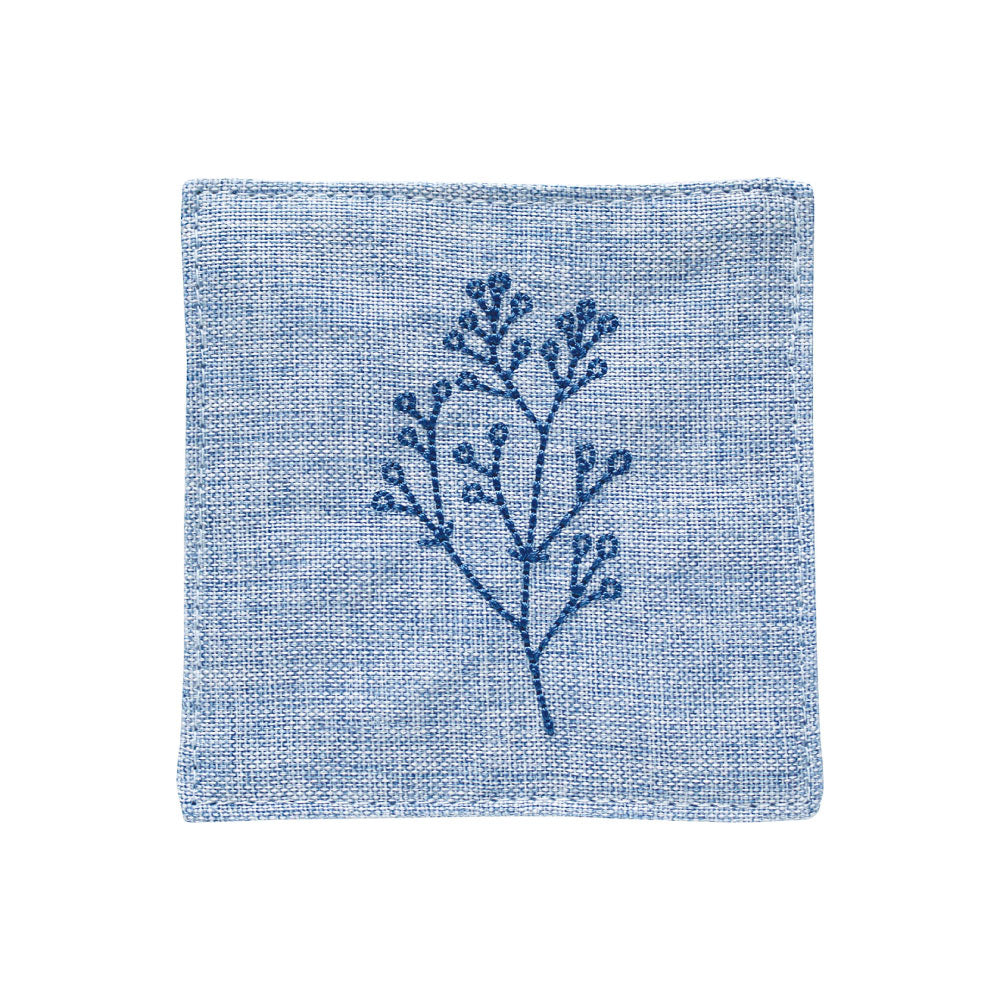 LINDEN リンデン 刺繍コースター｜マット シンプル ティータイム 植物 可愛い おしゃれ 大人 雑貨 ティータイム アフタヌーンティー 花 フラワー オリーブ かすみ草 金木犀 ラベンダー カモミール｜LEAFLETS