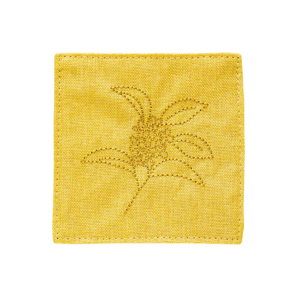 LINDEN リンデン 刺繍コースター｜マット シンプル ティータイム 植物 可愛い おしゃれ 大人 雑貨 ティータイム アフタヌーンティー 花 フラワー オリーブ かすみ草 金木犀 ラベンダー カモミール｜LEAFLETS