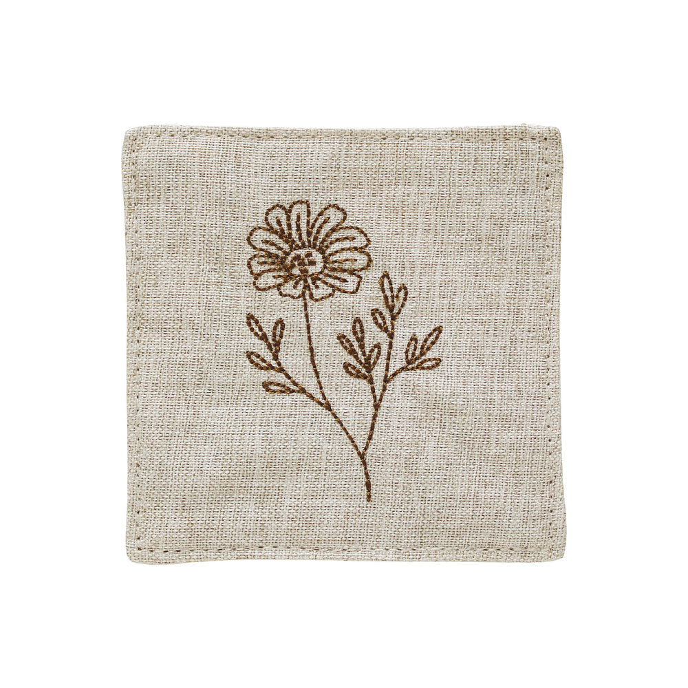 LINDEN リンデン 刺繍コースター｜マット シンプル ティータイム 植物 可愛い おしゃれ 大人 雑貨 ティータイム アフタヌーンティー 花 フラワー オリーブ かすみ草 金木犀 ラベンダー カモミール｜LEAFLETS