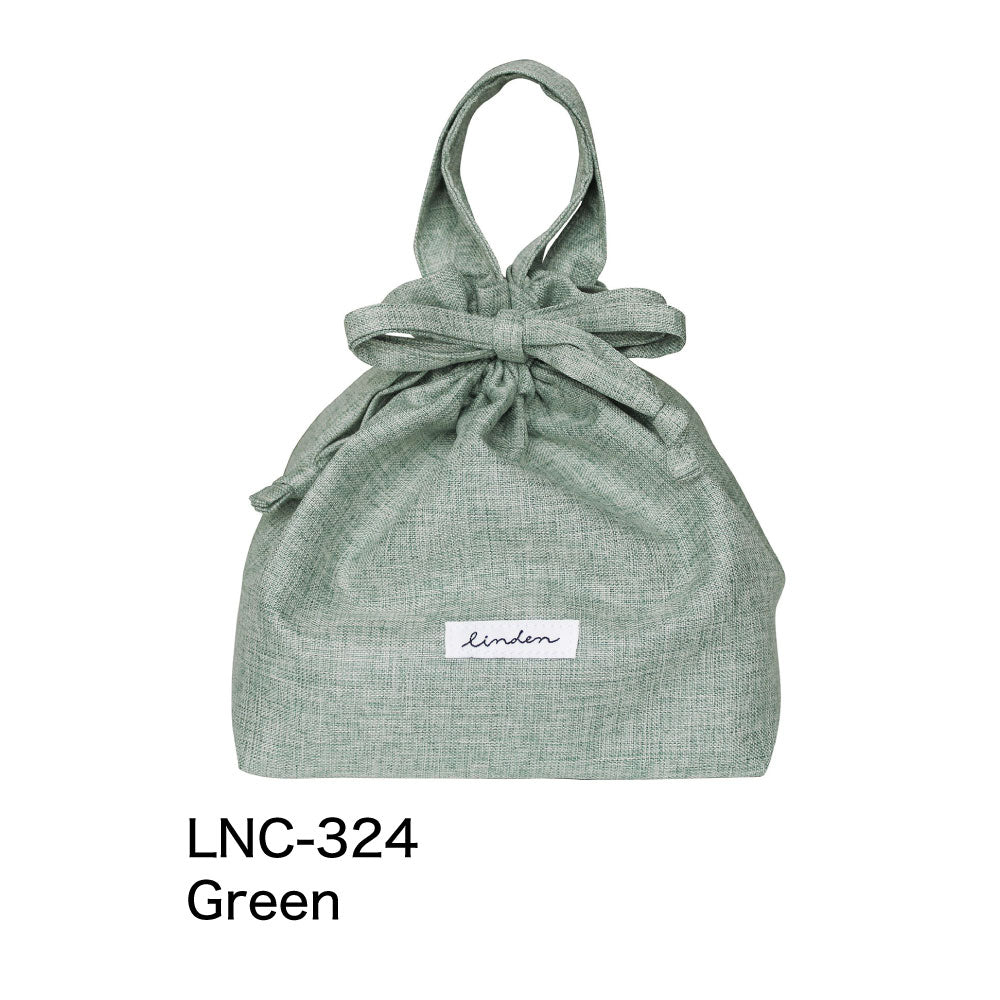 LINDEN リンデン 保冷ランチ巾着袋｜おしゃれ かわいい ランチ お弁当 巾着袋 シンプル 行楽 遠足 ランチバッグ ピクニックハイキング お弁当袋 子供 保冷 巾着 ベージュ パープル グリーン｜LEAFLETS