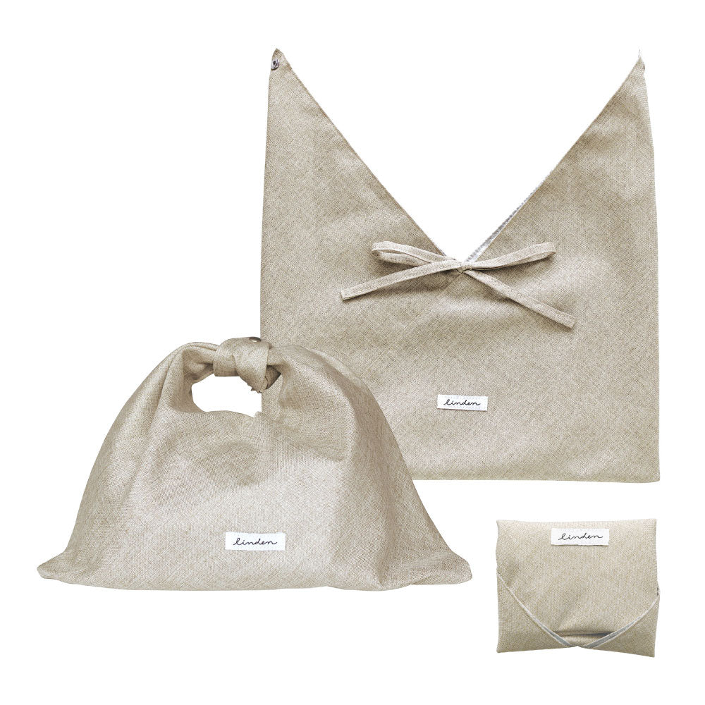 LINDEN リンデン 保冷あづま袋｜おしゃれ かわいい ランチ レシピ お弁当 風呂敷 シンプル 行楽 遠足 ランチバッグ ピクニックハイキング お弁当袋 子供 保冷 巾着 ベージュ パープル グリーン｜LEAFLETS